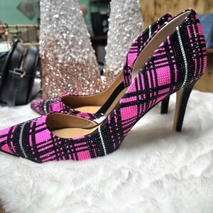 INC International Concepts Pink and Black Rhinestone Heels Size 8
